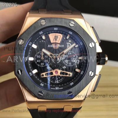 Perfect Replica Audemars Piguet Royal Oak Offshore Black Steel Bezel Black Face Chronograph 42mm Watch